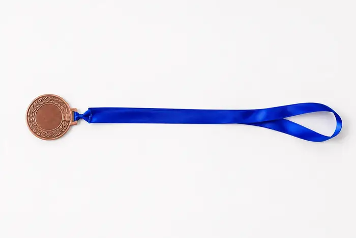 Bronze award medal with blue ribbon